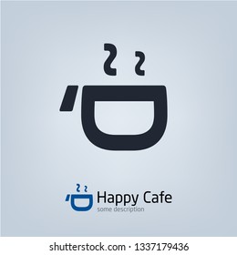 Vector logo of coffee cup for cafe or restaurant, happy smile stylized