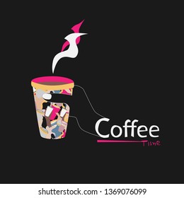 Vector logo, coffee cup in hand, template, badge for coffee drinks design.