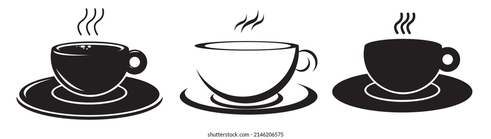 Vector logo of coffee cup and small saucer for selling coffee, cool coffee stall and logo design of coffee seller or cafe or fast food drink