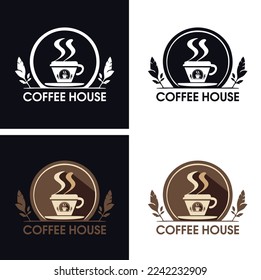 Vector logo of coffee with a cup, symbols