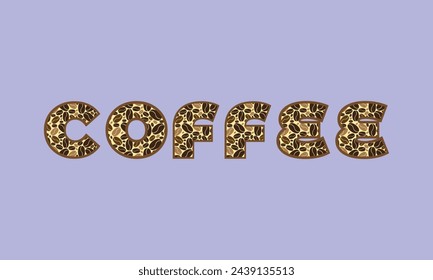 Vektor-Logo für Kaffee, geschnittenes Schild mit Haufen gerösteter dunkler Kaffeebohnen für Energy Drink, Design-Etikett mit Haufen robusta Samen und originelle dekorative Schriftart für Titeltext-Kaffee mit Blüten