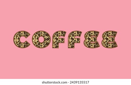 Vector logo for Coffee, cut sign with heap of roasted dark coffee beans for energy drink, design label with pile of robusta seeds and original decorative typeface for title text coffee with flourishes