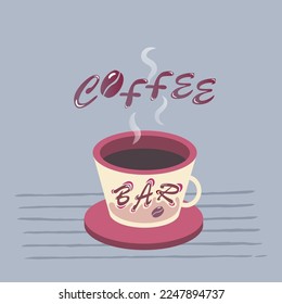 Vector logo for coffee house, bar, shop in form of cup with vintage design elements
