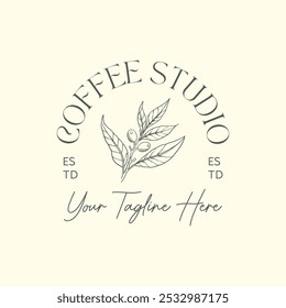 Vector Logo Cafetería Con Dibujo Floral A Mano