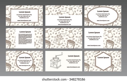 Vector logo for a coffee shop, coffee house or cafe. Business card, Brochure, vector template, business card. 