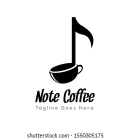 Vector logo for coffee shop. Outline logotype with coffee cup and music note symbol