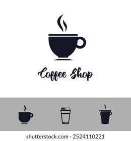 Vector logo coffee shop, set flat icon of coffee