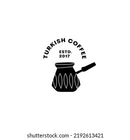 Vector logo for coffee shop with Turkish coffee pot. Emblem for coffee house or coffee shop