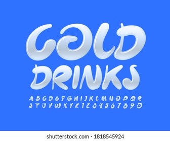Vector logo Cold Drinks for Menu. Handwritten White Font. Creative Alphabet Letters and Numbers set