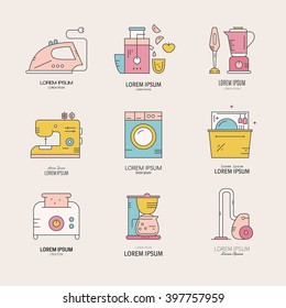 Vector logo collection with household appliances and utensils. 