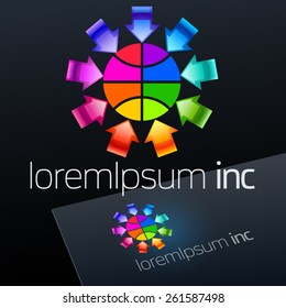 Vector logo with colorful arrows and globe on dark Background