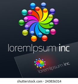 Vector logo with colorful flower on dark Background.