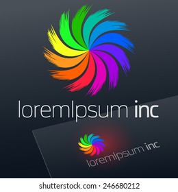 Vector logo with colorful flower on dark Background.