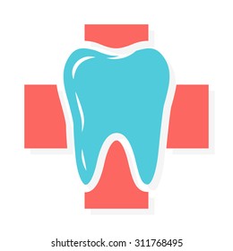 Vector logo combination of cross medical and tooth
