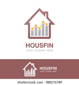   Vector logo combination of a graph and house  