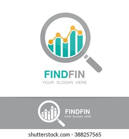   Vector logo combination of a graph and magnifier