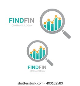   Vector logo combination of a graph and  magnifier