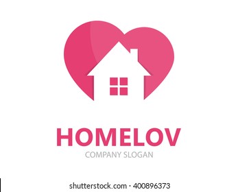 Vector logo combination of a heart and house