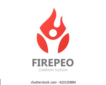 Vector logo combination of a man and fire.  