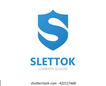 Vector logo combination of a shield and letter S. 