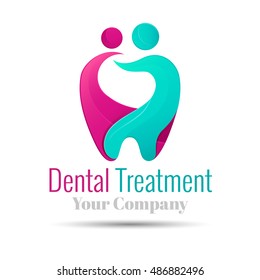 Vector logo combination of a tooth woman and man. Design illustration template for your business company. Creative abstract colorful concept.