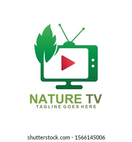 vector logo combination of TV and leaf, agricultural broadcast TV logo, Television and environmentally friendly symbols or icons