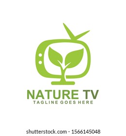 vector logo combination of TV and leaf, agricultural broadcast TV logo, Television and environmentally friendly symbols or icons