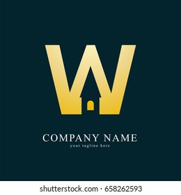 Vector Logo Combine House with Letter  W. Real Estate , Property and Construction logo for Business Sign
