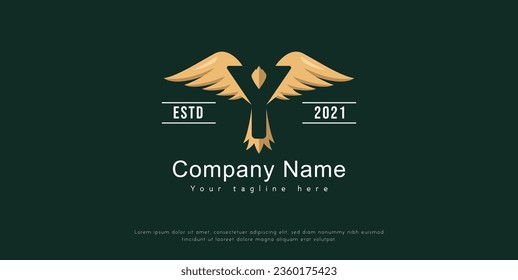 vector logo combining the letter Y and a golden bird spreading its wings. a symbol of liberation, independence and glory. suitable for public services
