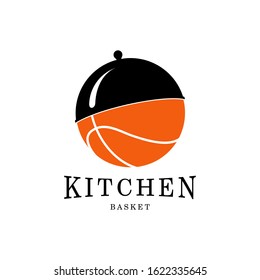 Vector logo combining a serving lid and basketball, perfect for sports-themed restaurants, food delivery concepts, or creative culinary branding.