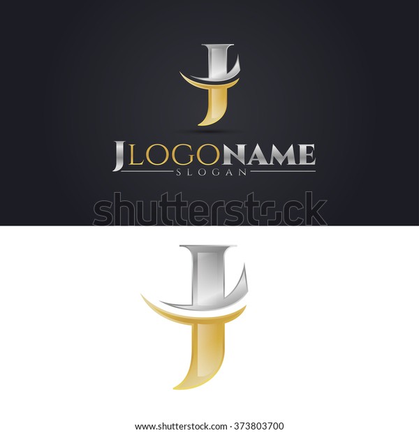 vector\
logo for companies where the first letter J, elegant logo is\
divided into two parts, gold and silver\
luxury
