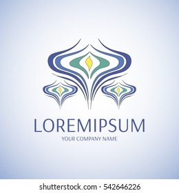Vector logo company with feathers of a peacock. Used for a jewelry company, fashion salon or beauty industry