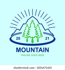 vector logo for company, group or personal, abstract logo nature mountain trees and sunshine,modern, simple template and minimalist logotype, matches the logo you want