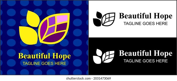 vector logo for company, group or personal, abstract logo two yellow leaves and one colorful leaf,modern, simple template and minimalist logotype, matches the logo you want