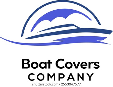 Logotipo de Vector para una empresa especializada en cubiertas de embarcaciones u otros accesorios náuticos. El diseño está hecho con líneas suaves que se asemejan a una vela o cubierta de barco, protección. 