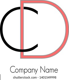 vector logo of a company which its name commence by letter D Modern company logo design featuring interlocked C and D letters outlined in black and red, with "Company Name" in elegant text below. Suit