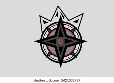 vector logo of compass and mountain in red and black colors