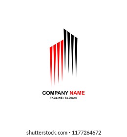 Vector logo concept for accounting or real estate company. Logo design with commercial building and chart bars. Business logo idea.