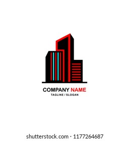 Vector logo concept for accounting or real estate company. Logo design with commercial building and chart bars. Business logo idea.