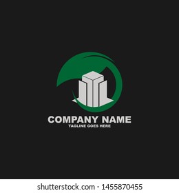 Vector logo concept for accounting or real estate company. Logo design with commercial building and chart bars. Business logo idea.