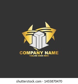 Vector logo concept for accounting or real estate company. Logo design with commercial building and chart bars. Business logo idea.
