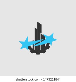 Vector logo concept for accounting or real estate company. Logo design with commercial building and chart bars. Business logo idea.