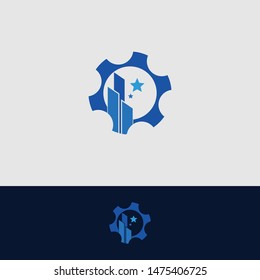 Vector logo concept for accounting or real estate company. Logo design with commercial building and chart bars. Business logo idea.
