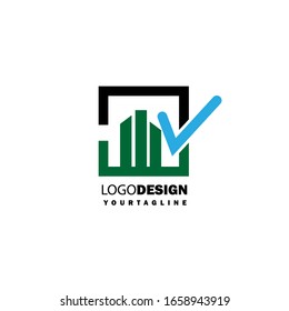 Vector logo concept for accounting or real estate company. Logo design with commercial building and chart bars. Business logo idea.