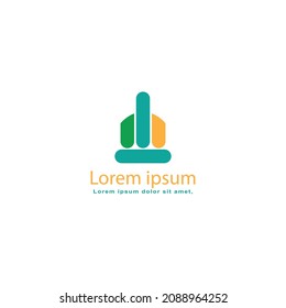 Concepto de logotipo vectorial para empresa contable o inmobiliaria. Diseño de logotipos con edificios comerciales y barras de gráficos. Idea del logotipo comercial