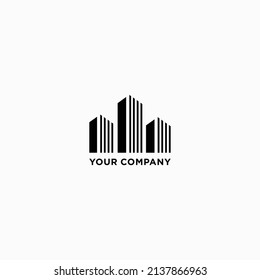 Vector logo concept for accounting or real estate. Logo design with commercial building and bar graph