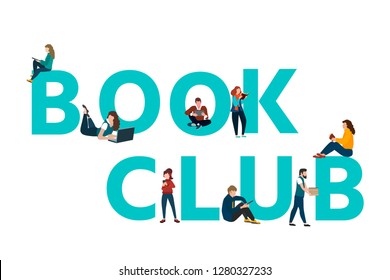 Vector logo concept of a book club with people reading. Flat style.