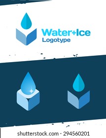 Vector logo concept with drop of water and ice cube