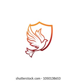 Vector logo concept illustration. Bird logo. Dove logo. Abstract lines logo. Design element. Bird with Shield Design.