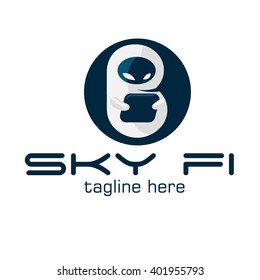 vector logo concept illustration in flat style design. Astronaut cartoon logo sign. Cosmonaut logo sign. Alien astronaut in space suit in cartoon style. Letter B in ski fi style